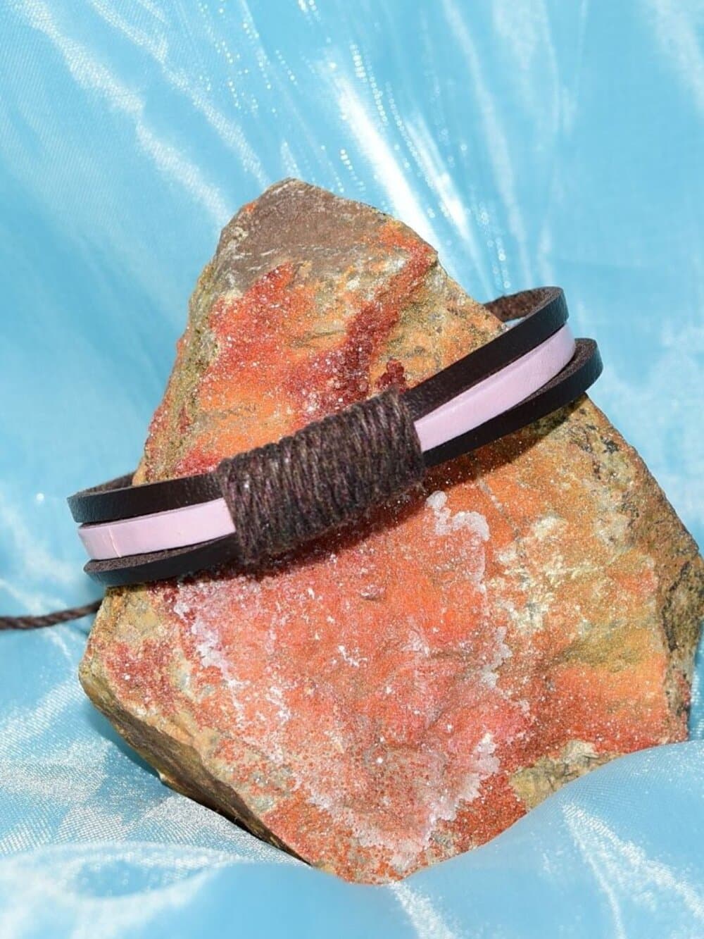 Skye Lane Hemp Accent Boho Tie Leather Bracelet Brown Pink Mens Gift Boxed