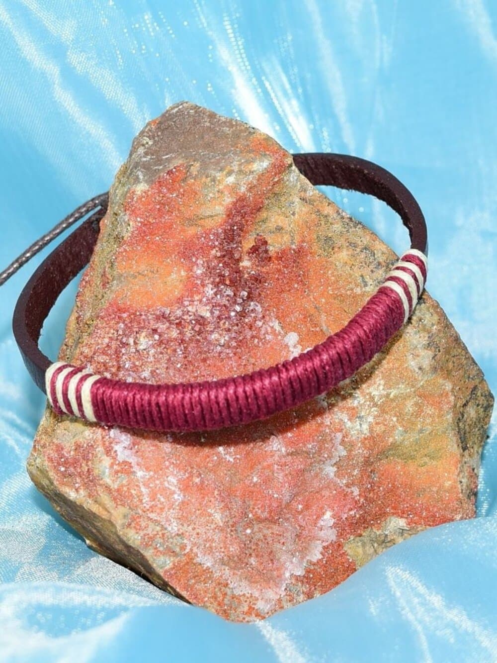 Taylor Rei Hemp Accent Bound Leather Bracelet Maroon Wine Red Mens Gift Boxed