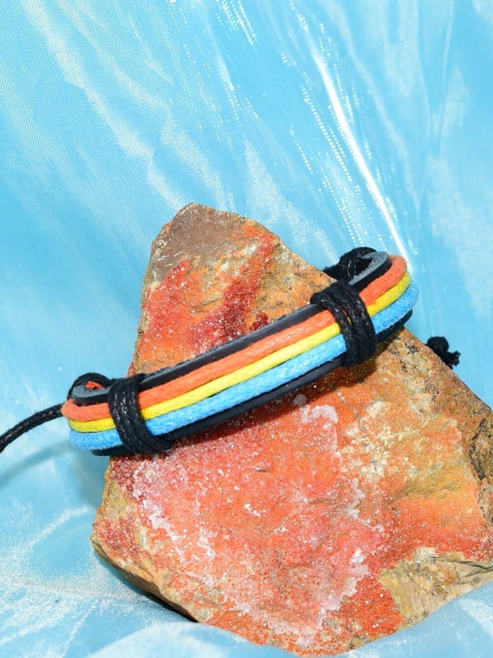 Cameron Layer Hemp Leather Bracelet Black Orange Yellow Blue Womens Gift Boxed