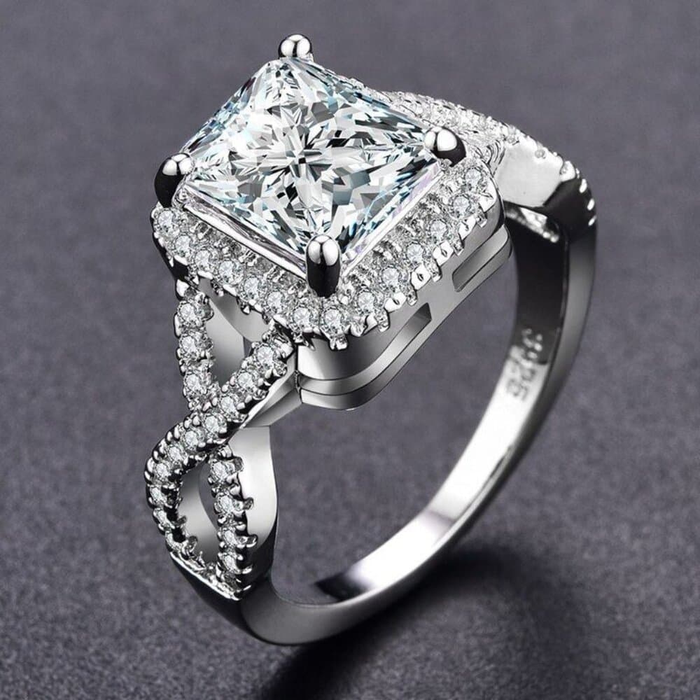 Braelynn Square Cushion Cut CZ Side Cross Sterling Silver Ring Size 7 Gift Boxed