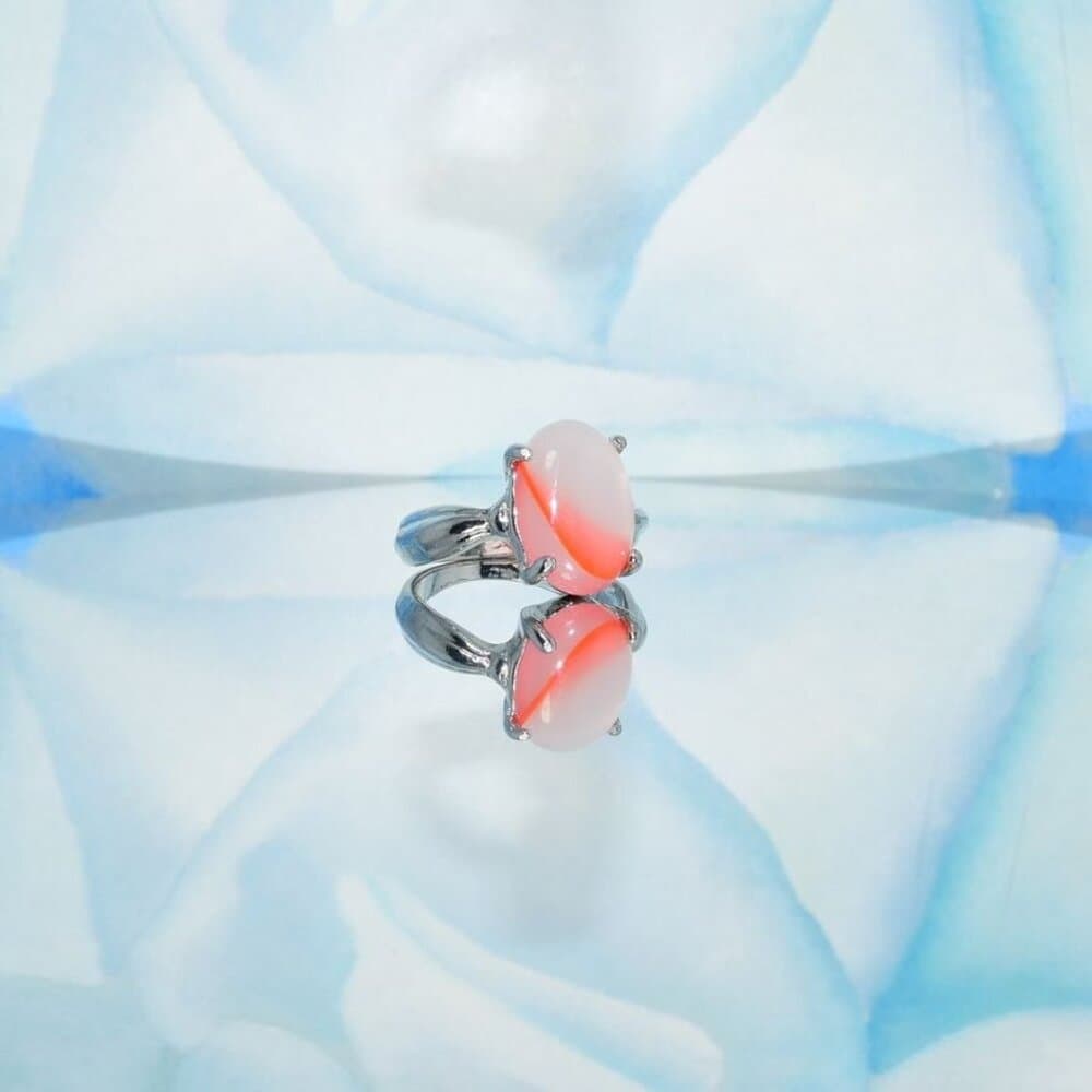 Ayla Lena Oval Cream Orange Apricot Agate Silver Ring Womens Size 6.5 Gift Boxed