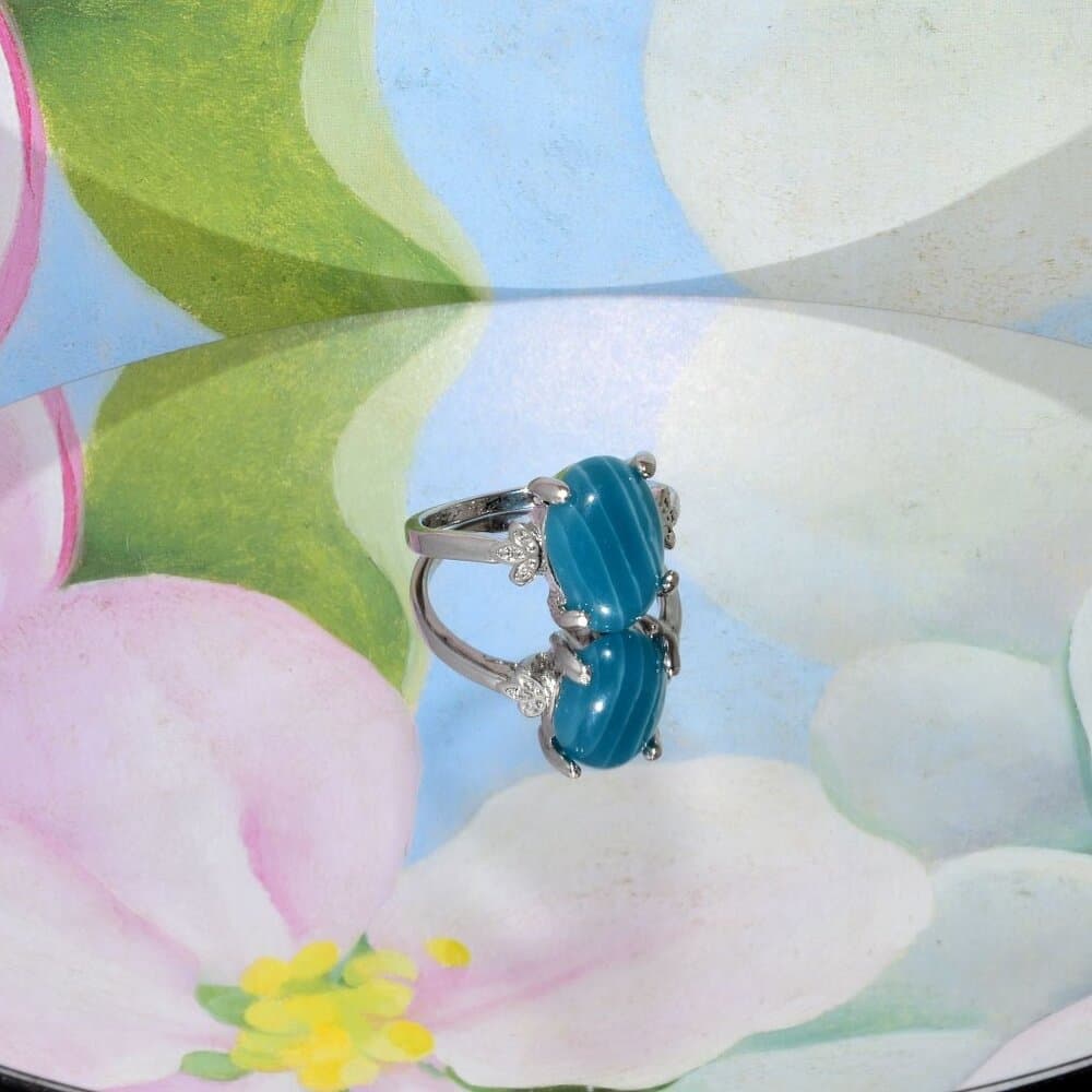Ayla Azure Oval Blue Striped Onyx Silver Ring Womens Size 9.5 Gift Boxed