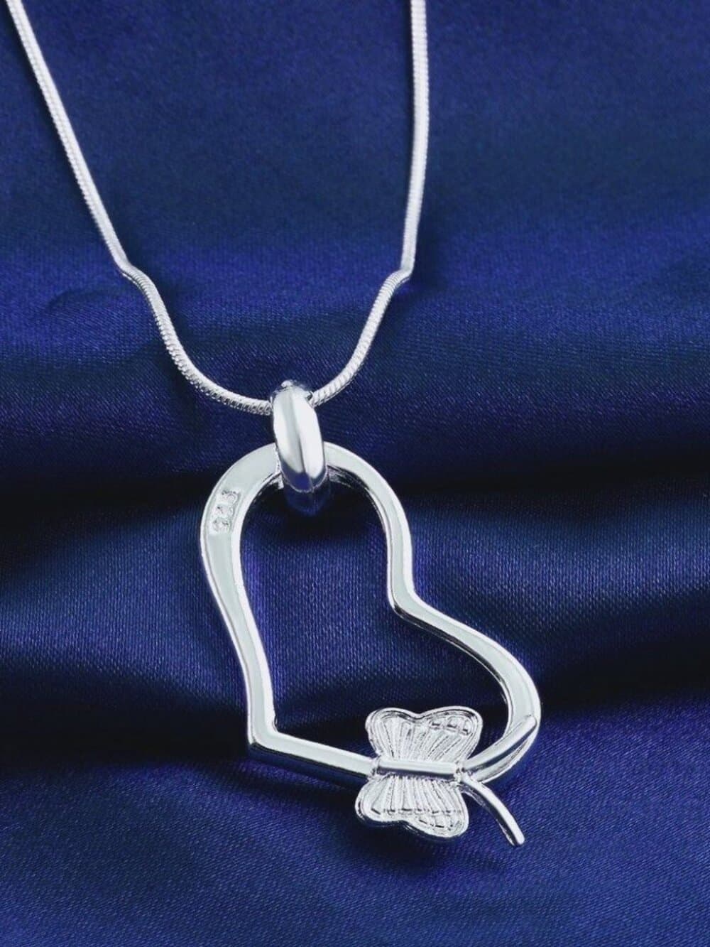Alletta Butterfly Open Heart Sterling Silver Pendant Necklace Gift Packaged
