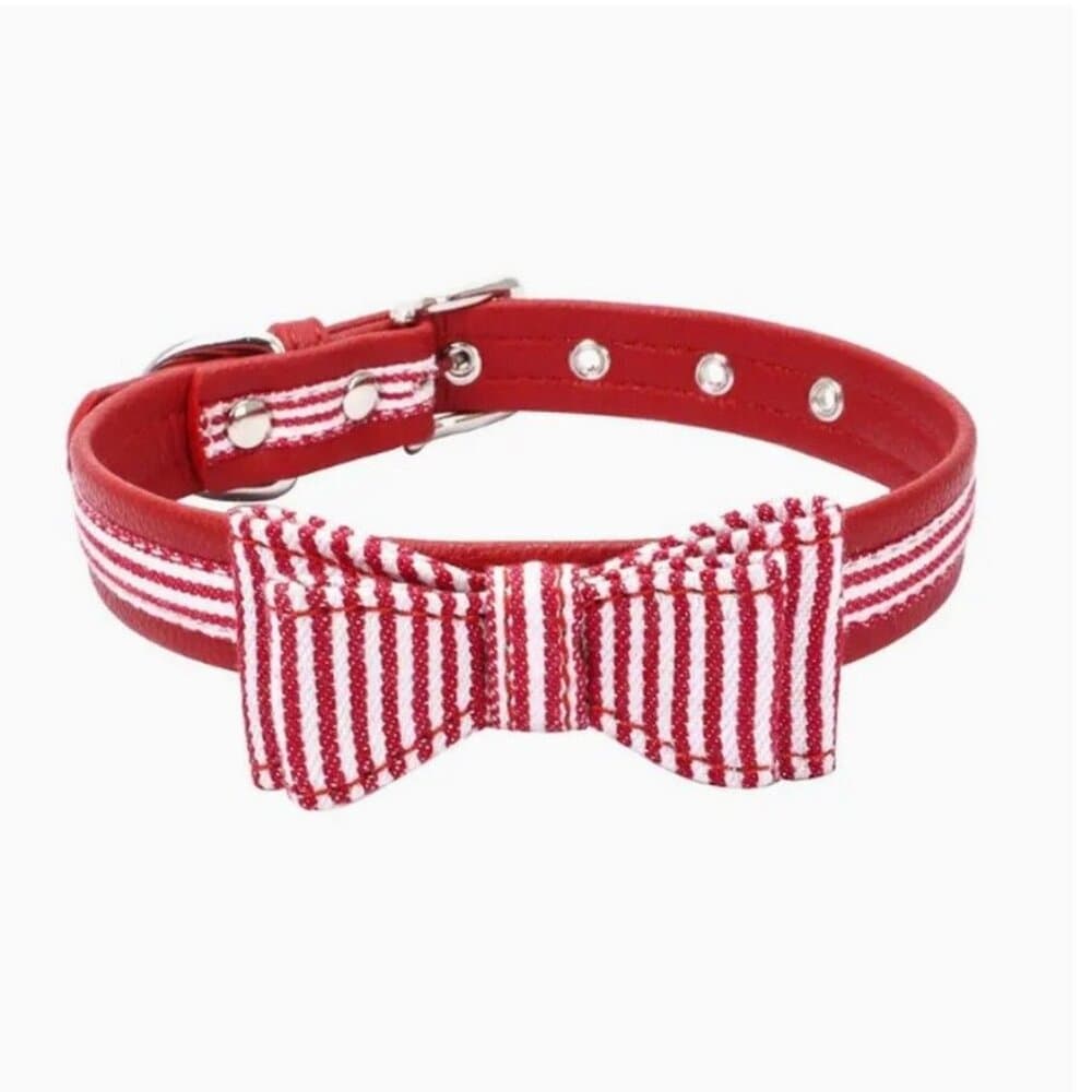 Zach Saylor Red Oxford Stripe Bow Tie Dog Collar Large Gift Packaged