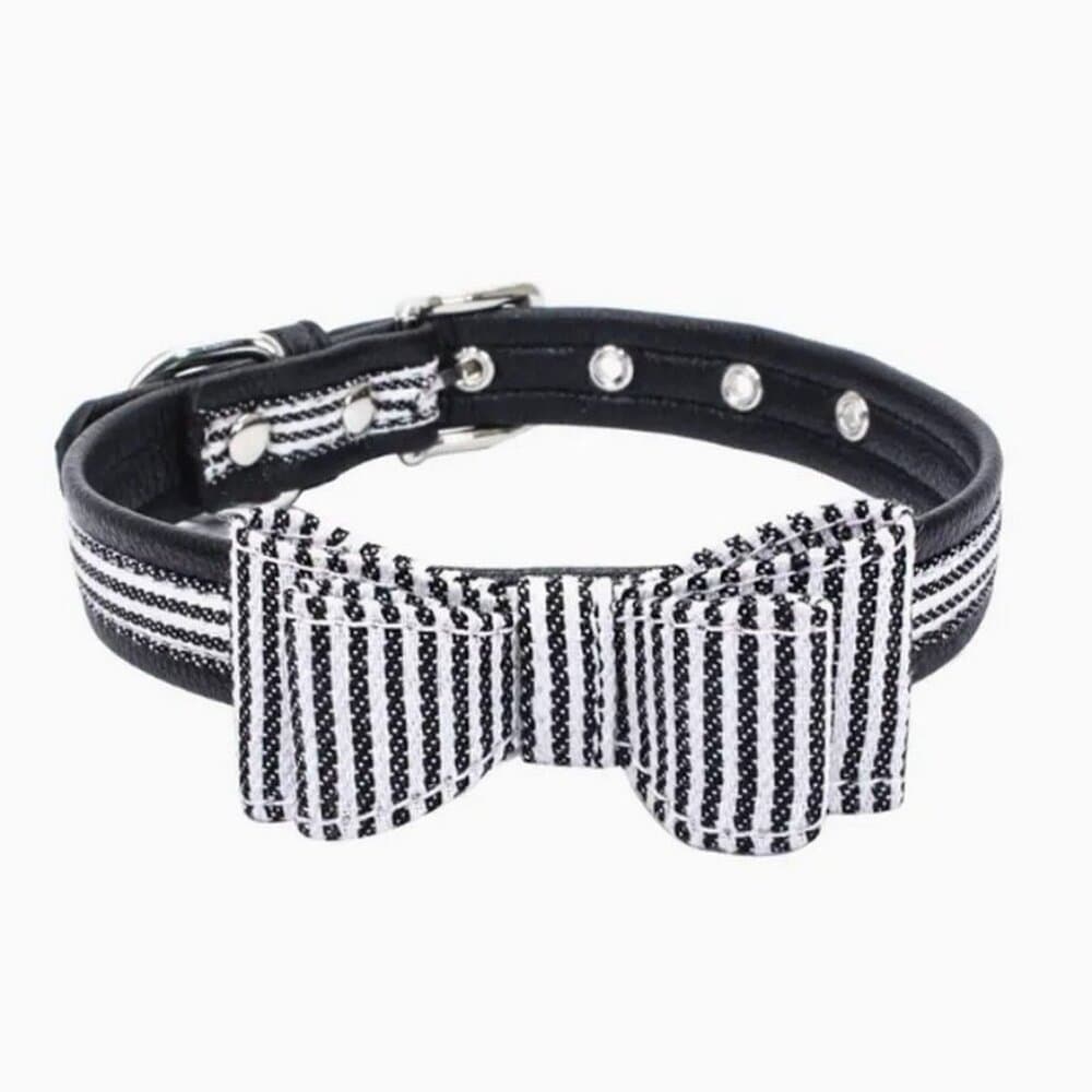 Zach Saylor Black Oxford Stripe Bow Tie Dog Collar Medium Gift Packaged