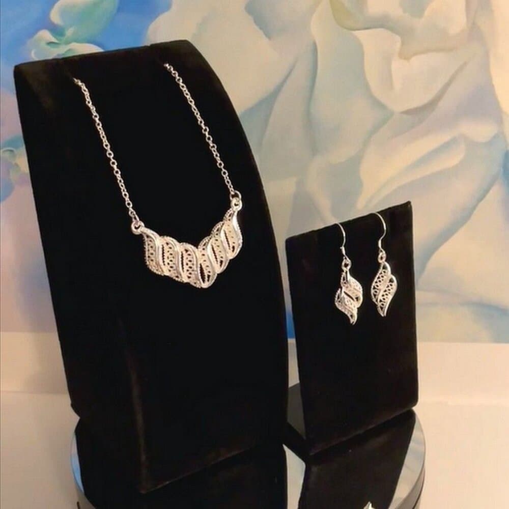 Valery Tianna Sterling Silver Imperial Necklace Earrings Set Gift Packaged