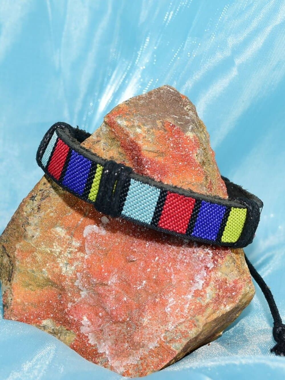 Rey Ribbon Colorblock Tie Bracelet Black Yellow Red Blue Womens Gift Boxed