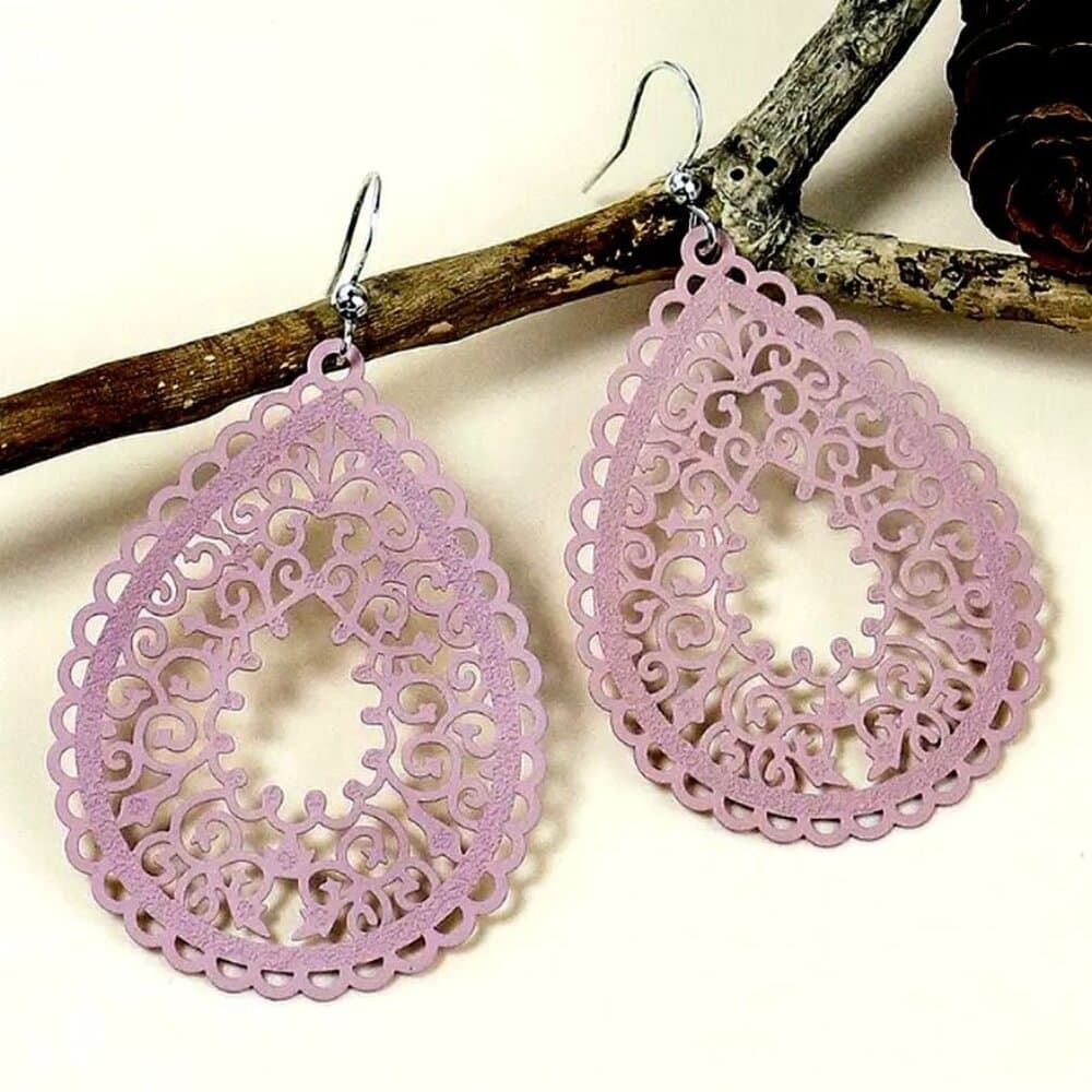 Ophelia Filigree Teardrop Water Drop Dangle Earrings Dusty Pink Gift Packaged