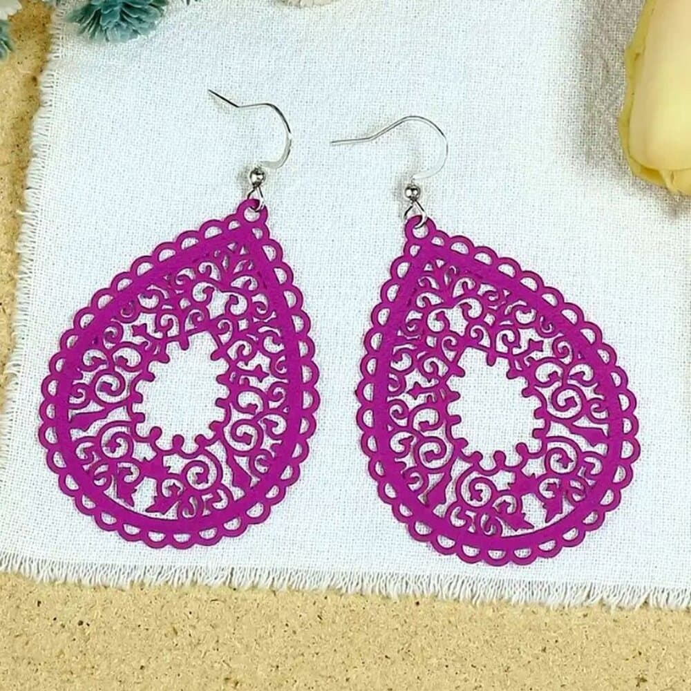 Ophelia Filigree Teardrop Water Drop Dangle Earrings Purple Plum Gift Packaged