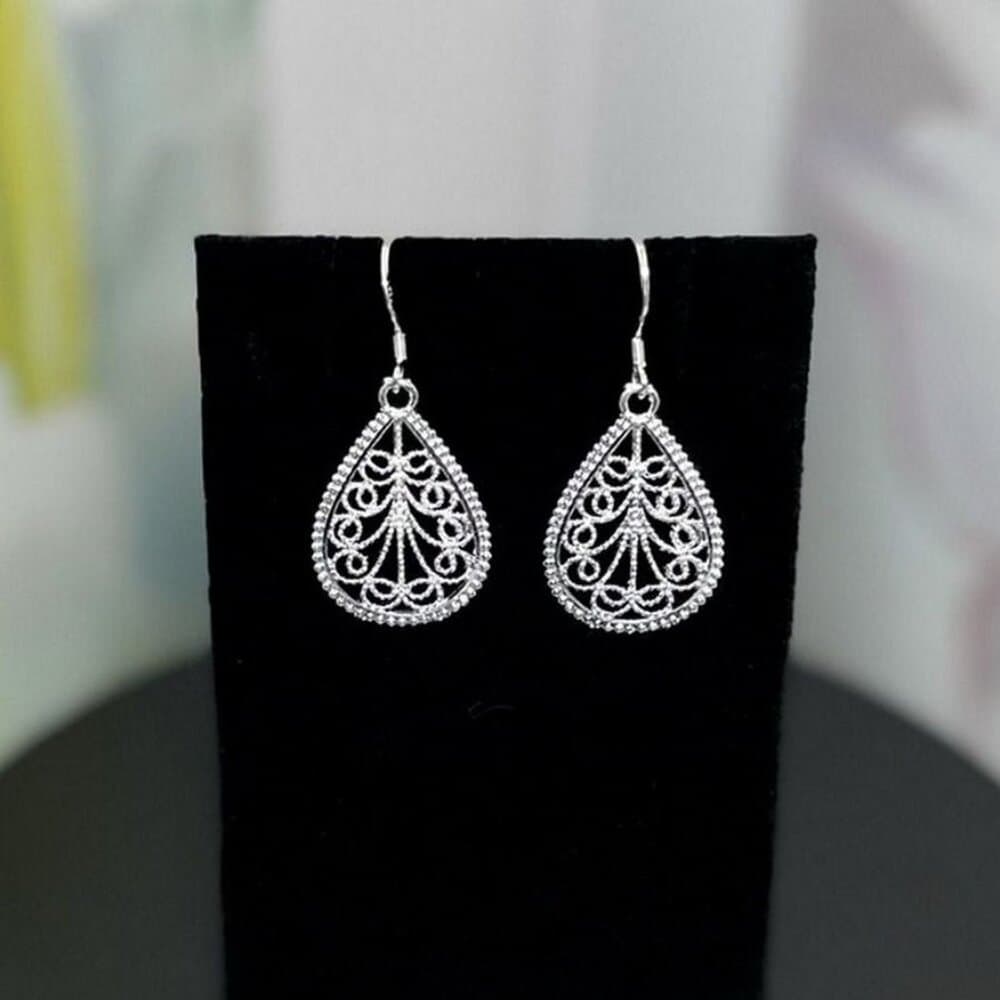 Mikaela Lane Filigree Scrolls 925 Sterling Silver Teardrop Earrings Gift Boxed