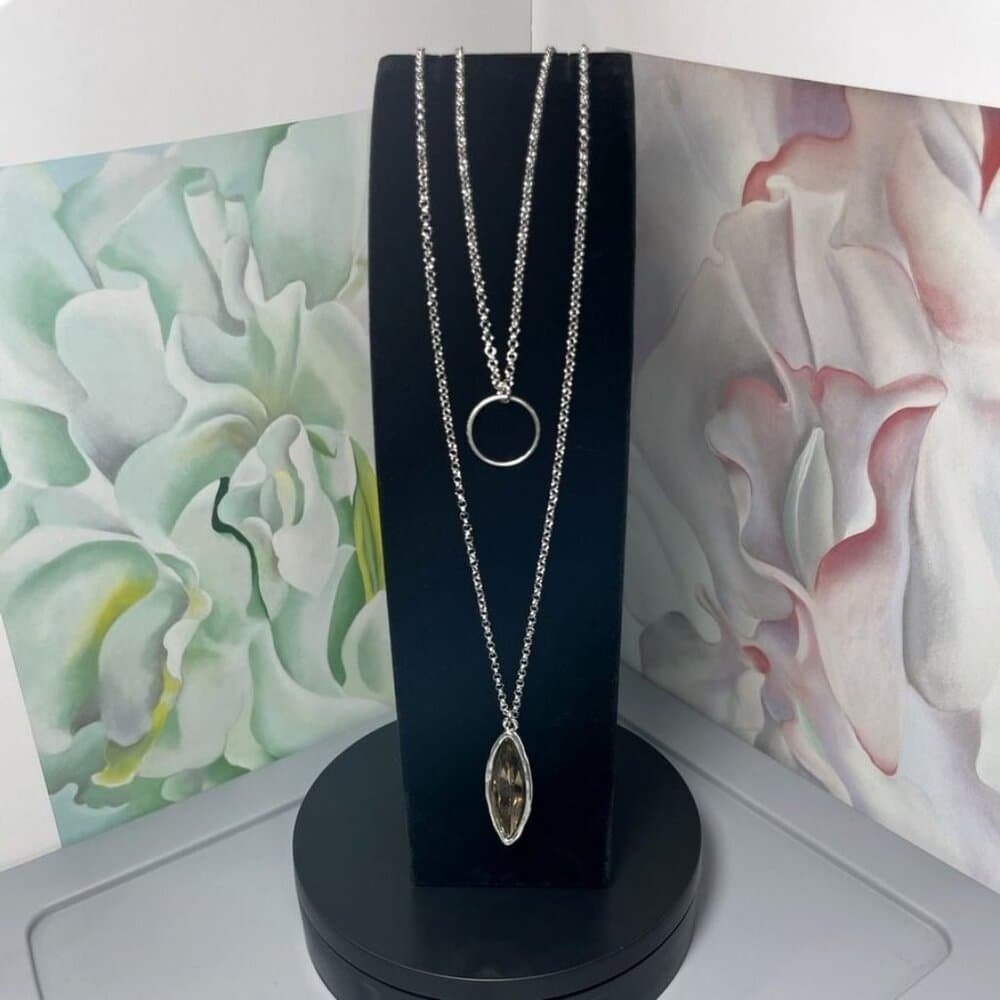 Marlowe Ellipse Circle Layered Light Champagne Crystal Necklace Gift Packaged