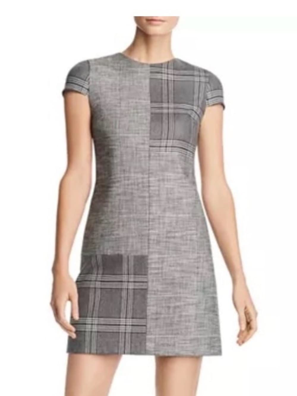 Alice + Olivia Gray Plaid Patchwork Mini Dress