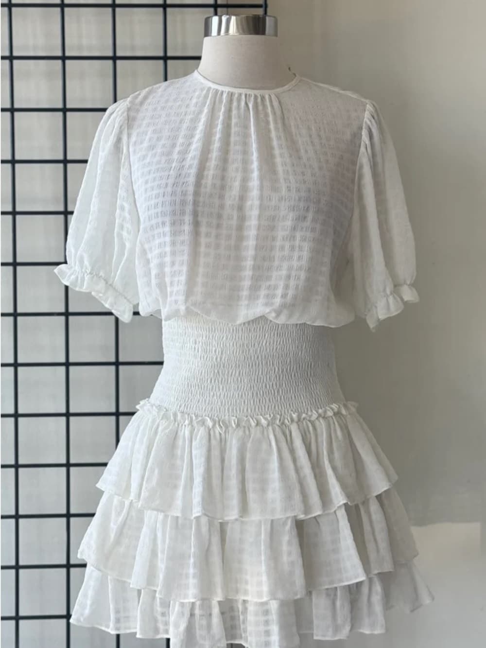 White Ruffled Tiered Smocked Waist Dress