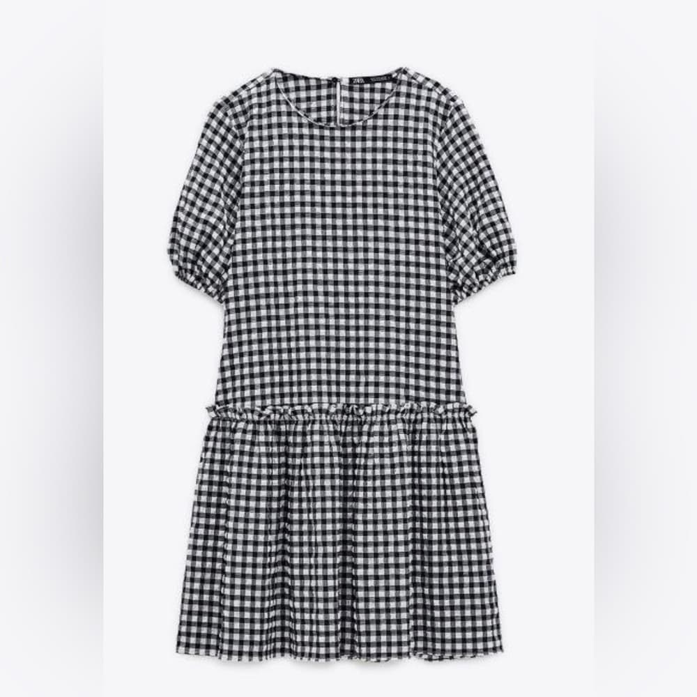 Zara | Black and White Gingham Tiered Mini Dress