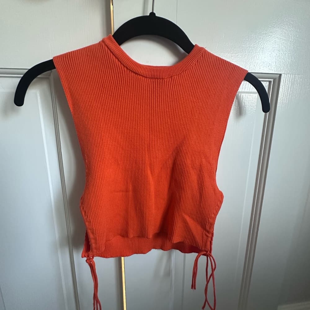 Zara Orange Muscle Tee Crop Top with Tie Front