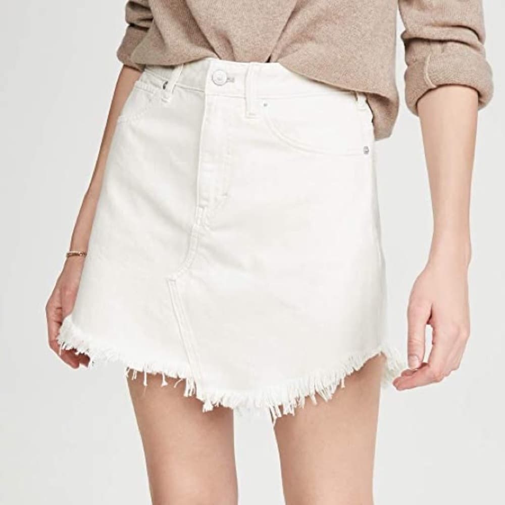 Free People Bailey Fray Hem White Denim Mini Skirt