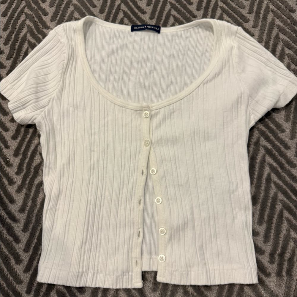 Brandy Melville White Ribbed Button-Up Crop Top