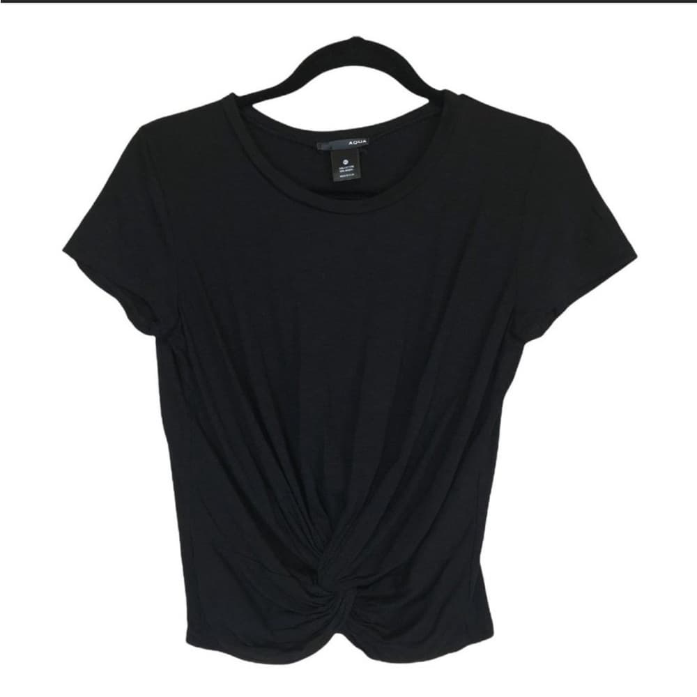 AQUA | Black twisted knot front shirt - Size S