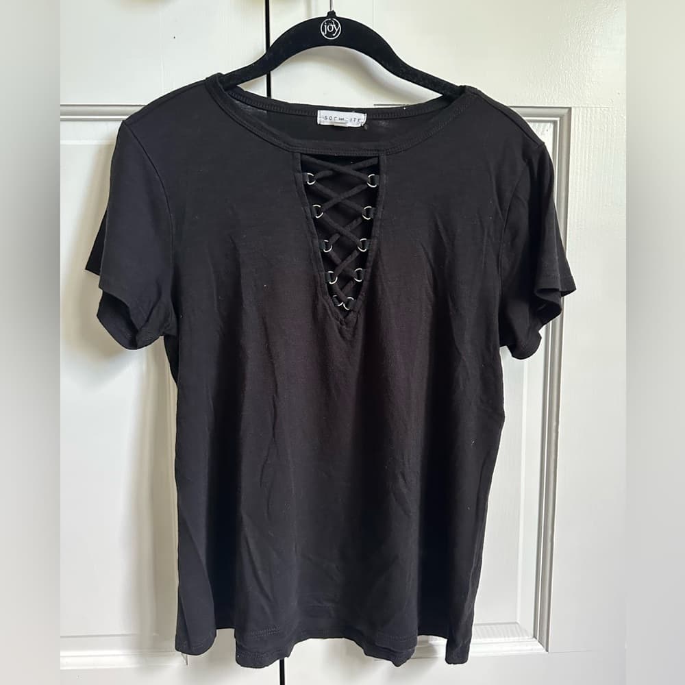 Black t-shirt with tie detail