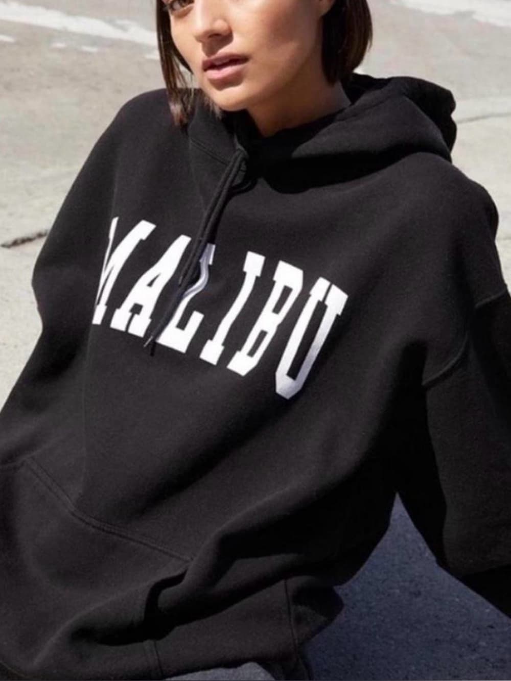 John Galt Black MALIBU Lettered Pullover Hoodie