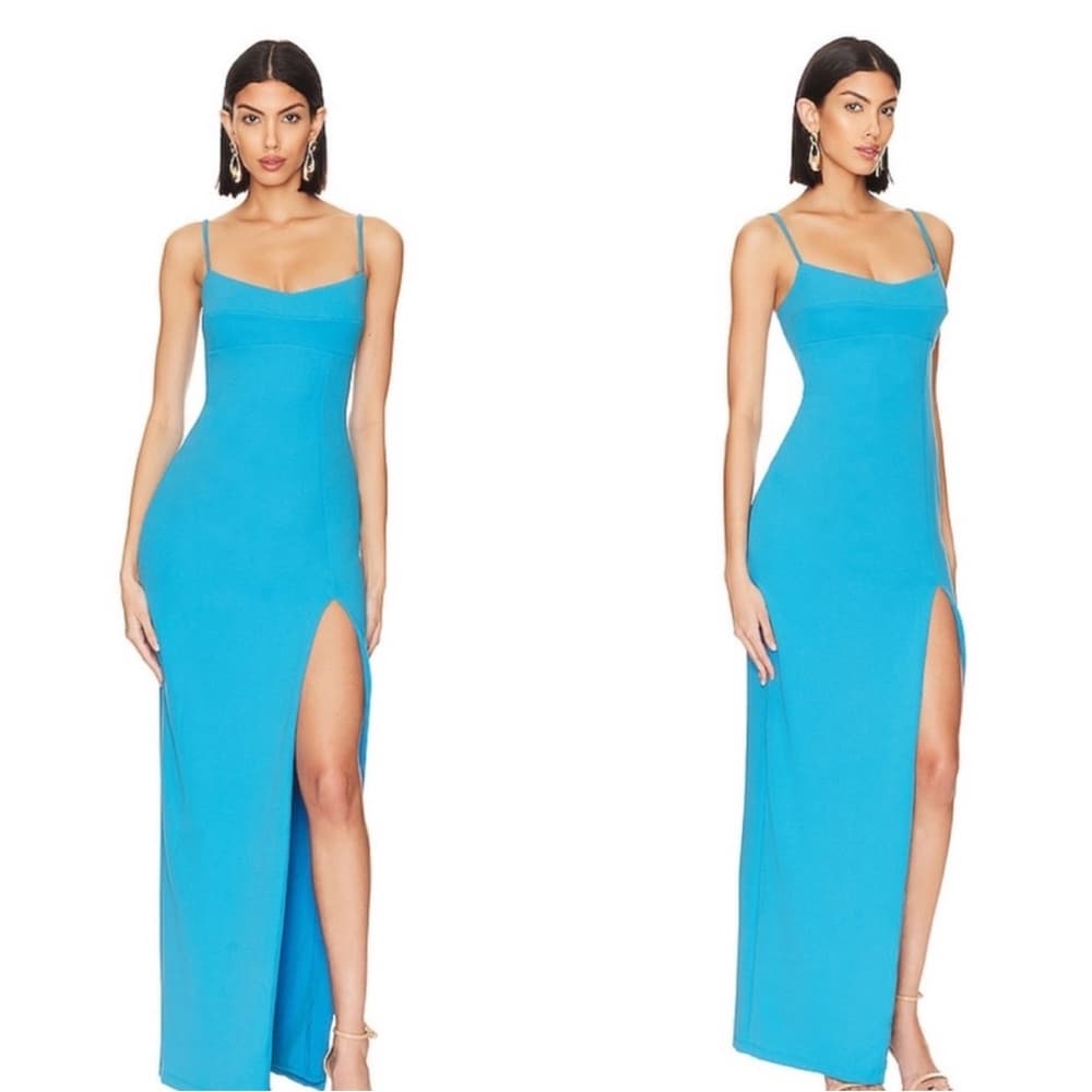 Nookie Turquoise Spaghetti-Strap Maxi Dress with High Slit