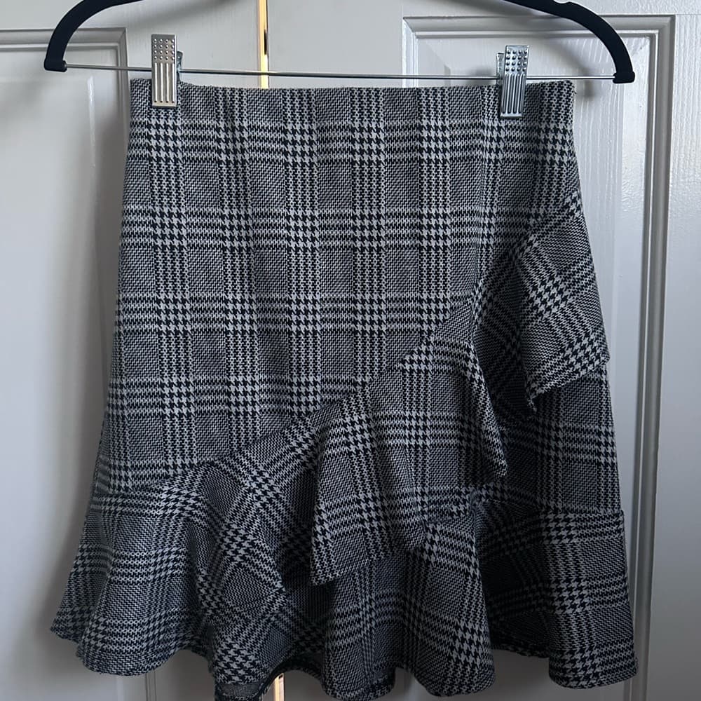 Aqua Black and White Asymmetrical Wrap Mini Skirt