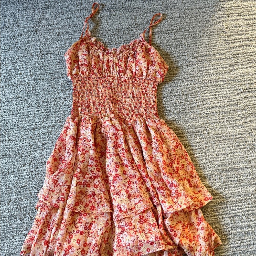 Floral Mini Dress in Red and Pink