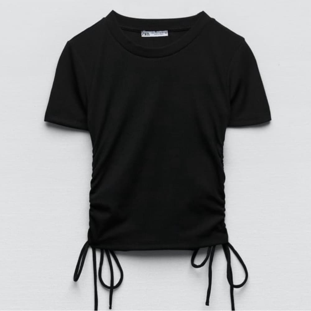 Zara ruched ribbed t-shirt black, Size Small
