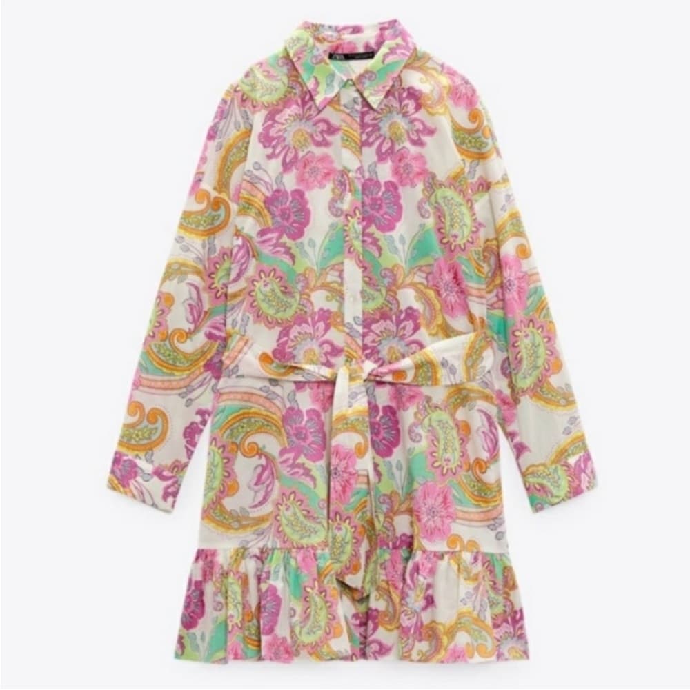 Zara Multicolor Paisley Long Sleeve Dress