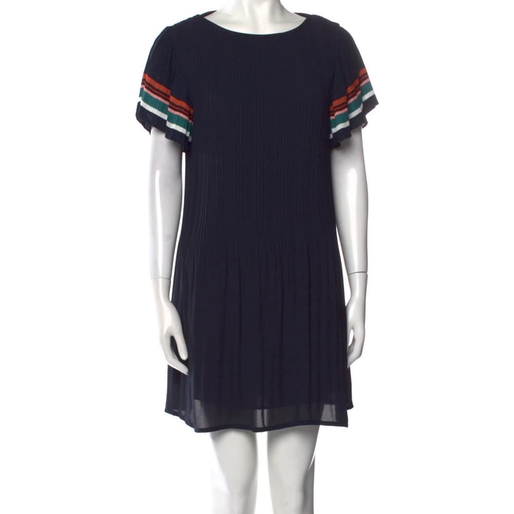 Maje Rolini Pleated Mini Dress Navy Stripe Flutter Sleeves Size 1/Small