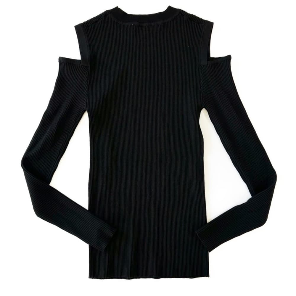 Zara Black Ribbed Knit Top with Shoulder Cutouts - Size S