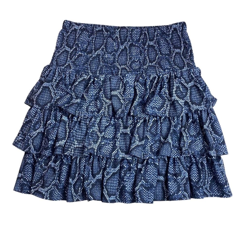 MICHAEL Michael Kors Blue Snake Print Tiered Ruffle Skirt smocked waist