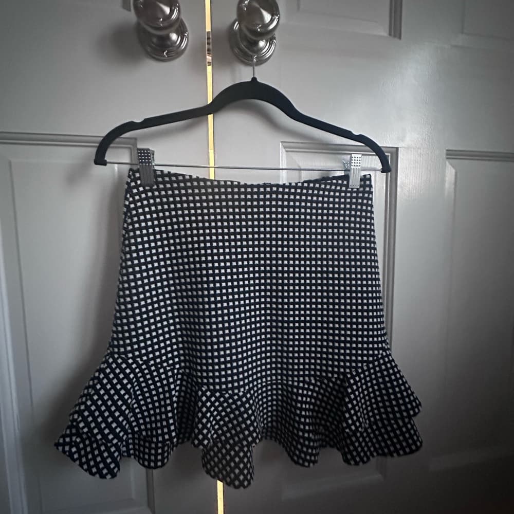 Aqua Black and White Skater Mini Skirt with Ruffled Hem