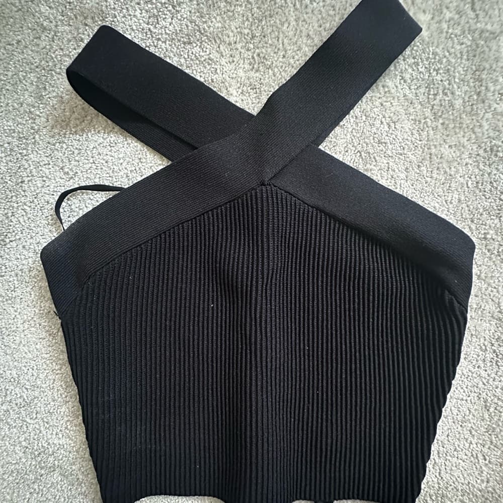 Babaton Black Ribbed Criss Cross Tank Top