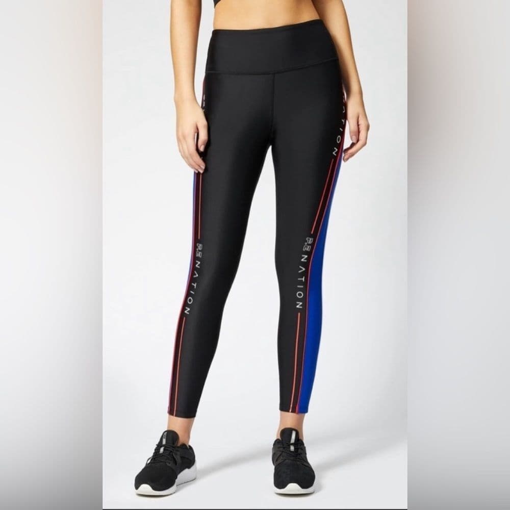 P.E. NATION Black Leggings With Blue and Orange Accents