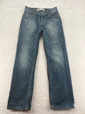 Levi's 514 Straight Boys Jeans Size 14 Reg W27 L27 Distressed Medium Wash Denim