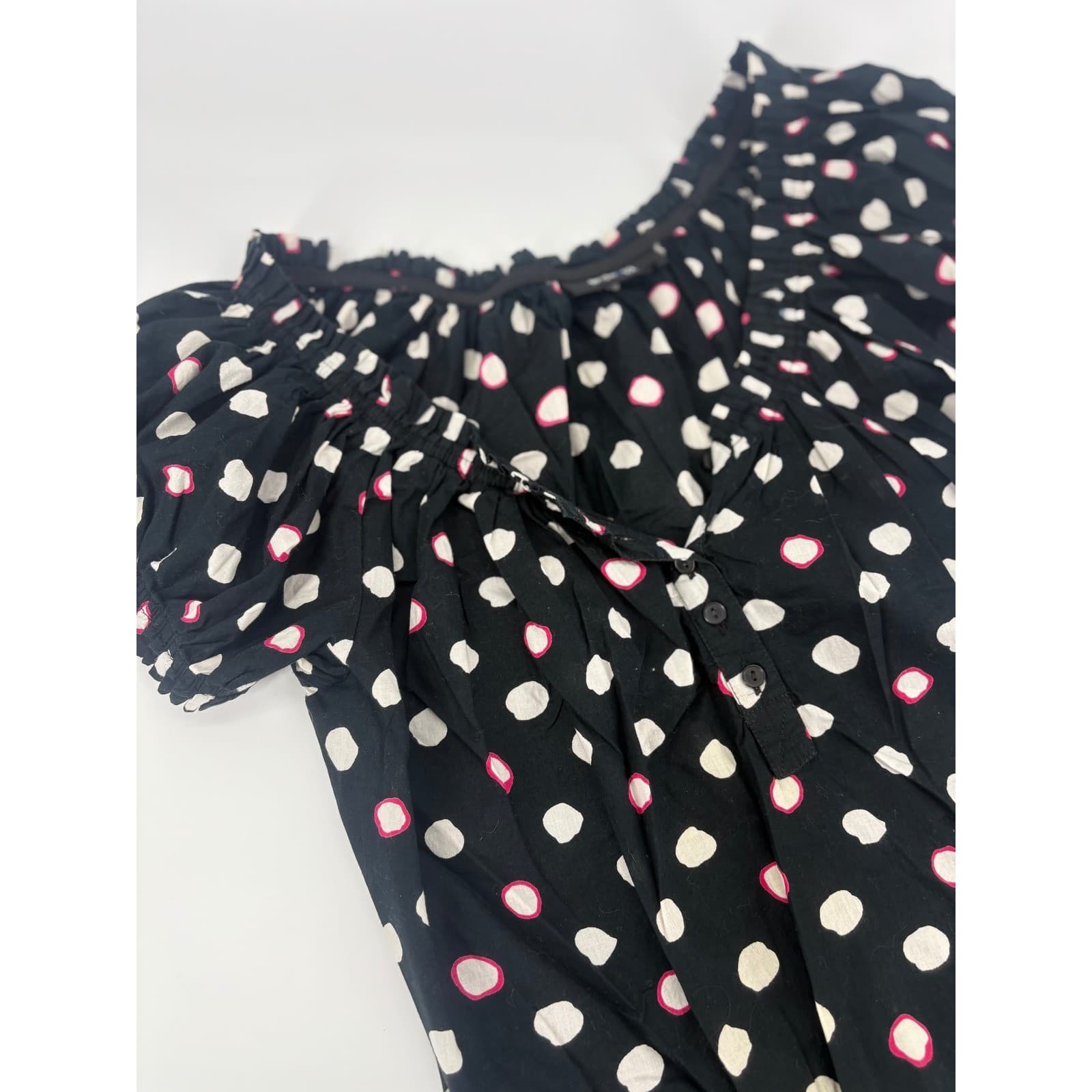 Style & Co Petite Black Polka Dot Off Shoulder Smocked Top Womens Size Medium