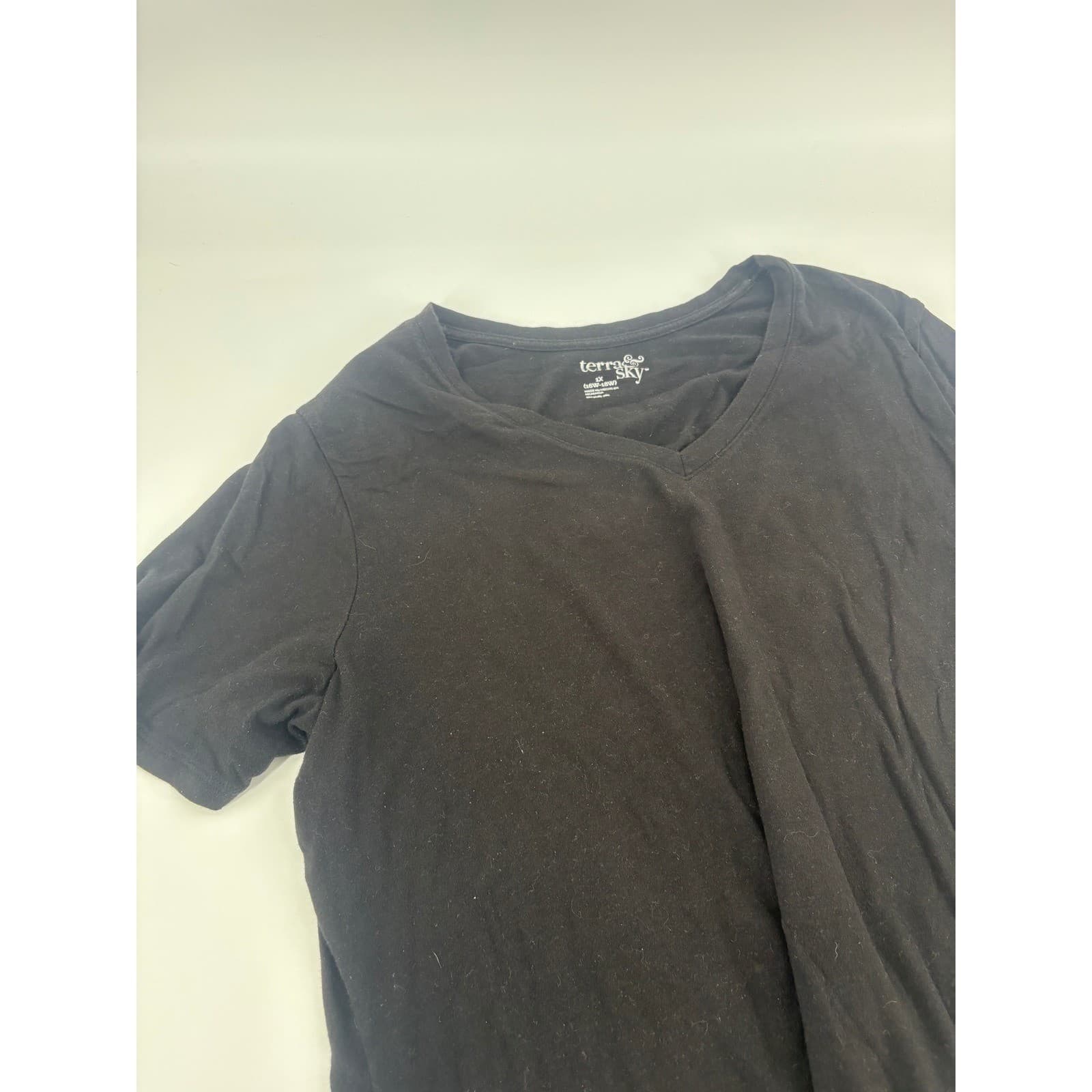Terra Sky Black V Neck Short Sleeve T Shirt Top Plus Size 1X 16W 18W