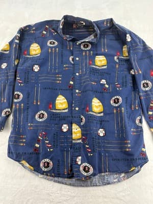 Vintage Chaps Ralph Lauren Nautical Sailboat All Over Print Button Shirt Mens L