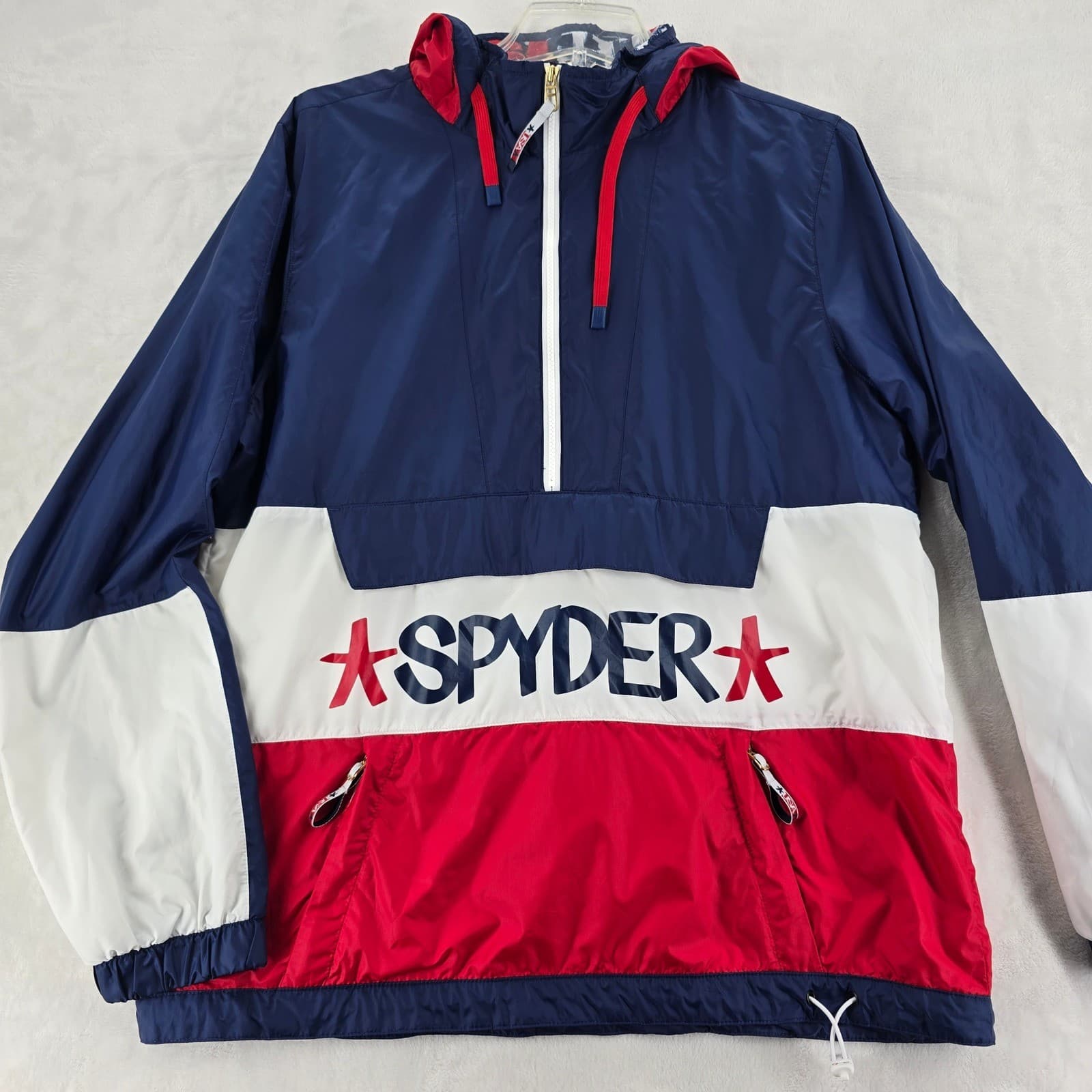 Spyder Anorak Mens XL Jacket Navy Blue Red White USA 2022 Eric Haze Windbreaker