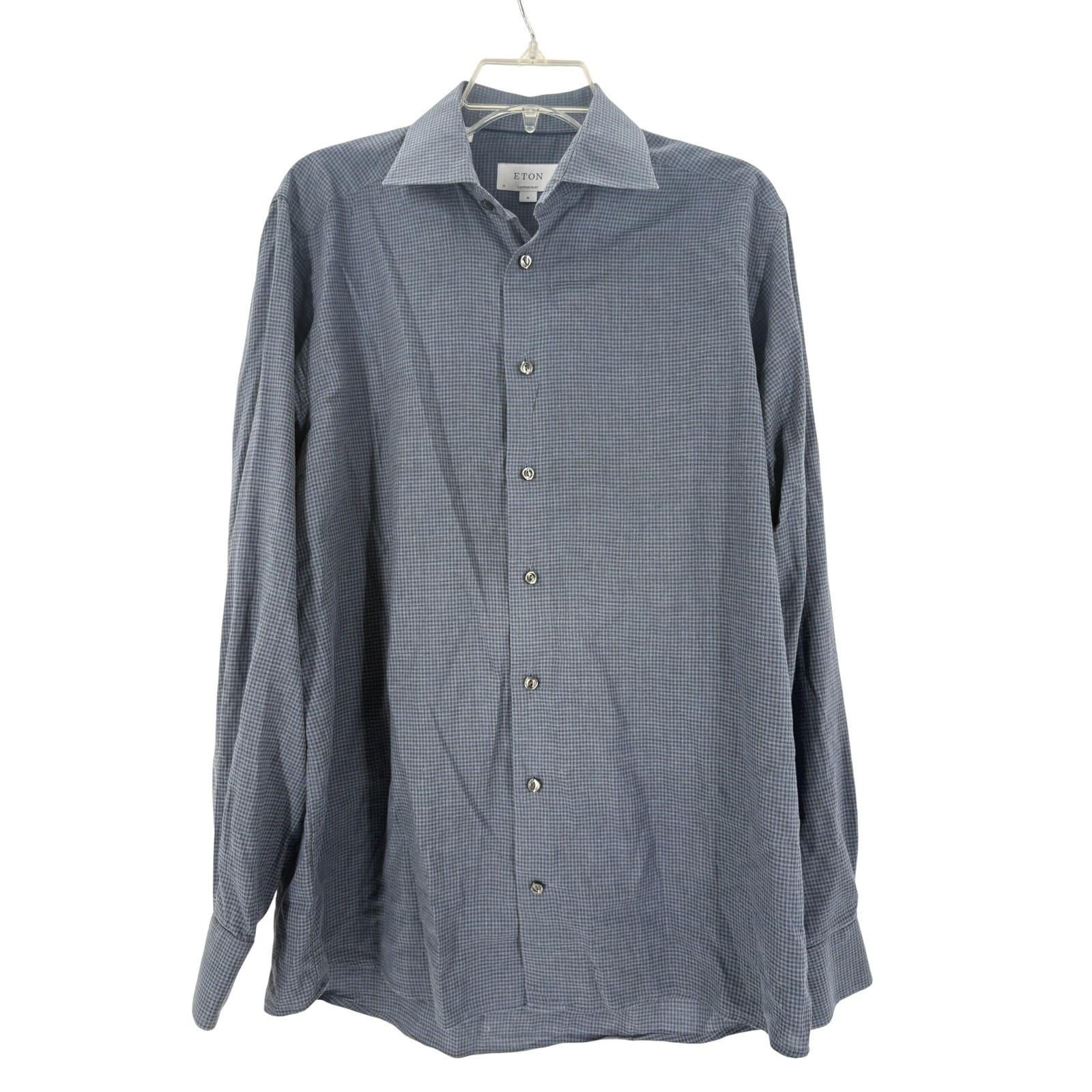 Eton Contemporary Mens Long Sleeve Dress Shirt Blue Checkered Pattern Size M