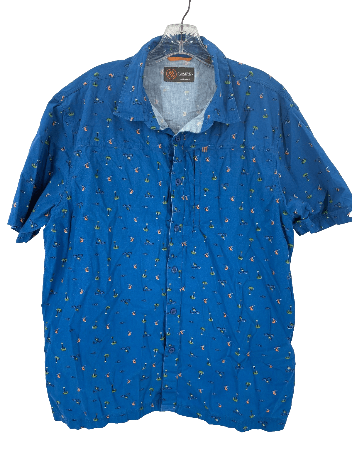 Cloudveil Mountain Works Men's Blue Plaid Short Sleeve Button-Up Shirt Size L