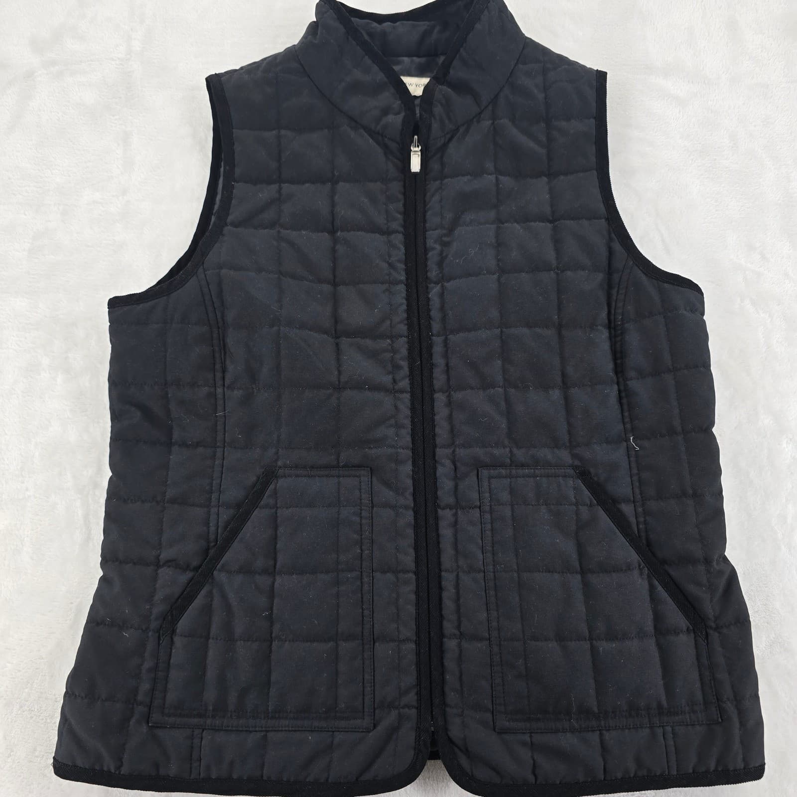 Jones New York Vest Womens Medium Vest Black Quilted Full Zip Mock Neck Pocket