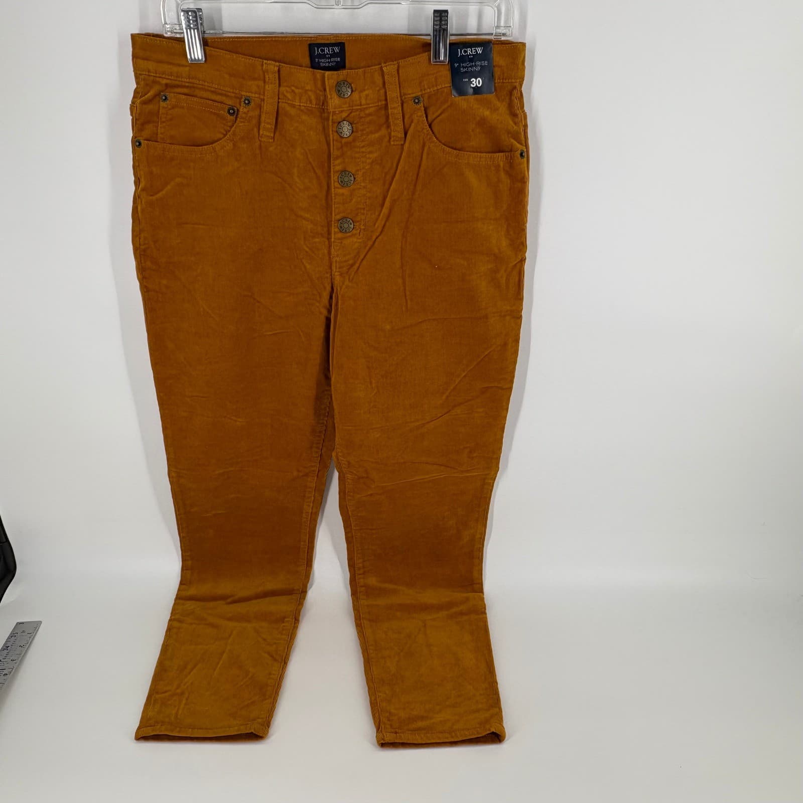 J. Crew Womens 9" High-Rise Skinny Corduroy Pants Button Fly Size 30 ORO