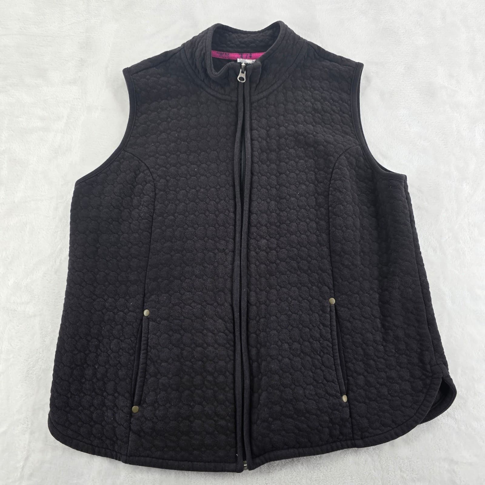 Kim Rogers Vest Womens PL Petite Large Full Zip Black Quilted Sleeveless Jacket