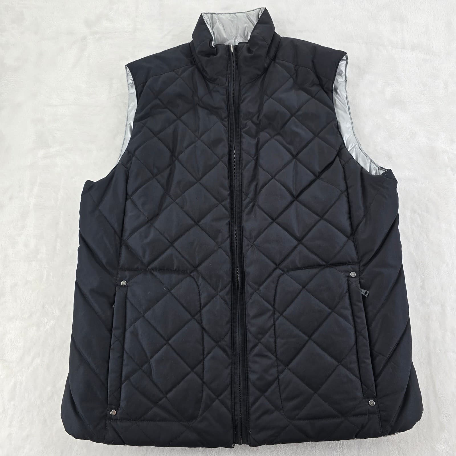 Unbranded Puffer Vest Womens L Vest Black Silver Reversible Quilted Full Zip