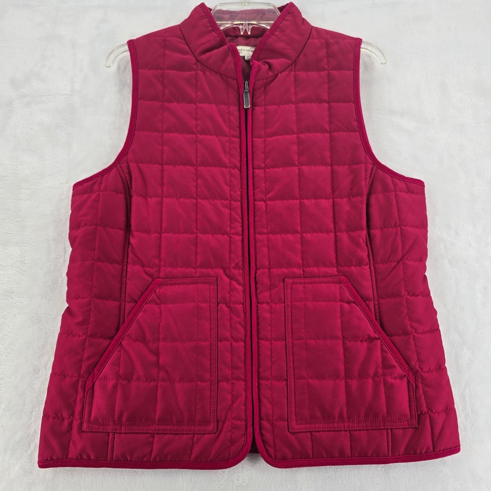 Jones New York Sport Vest Womens M Vest Pink Quilted Full Zip Mock Neck Pockets