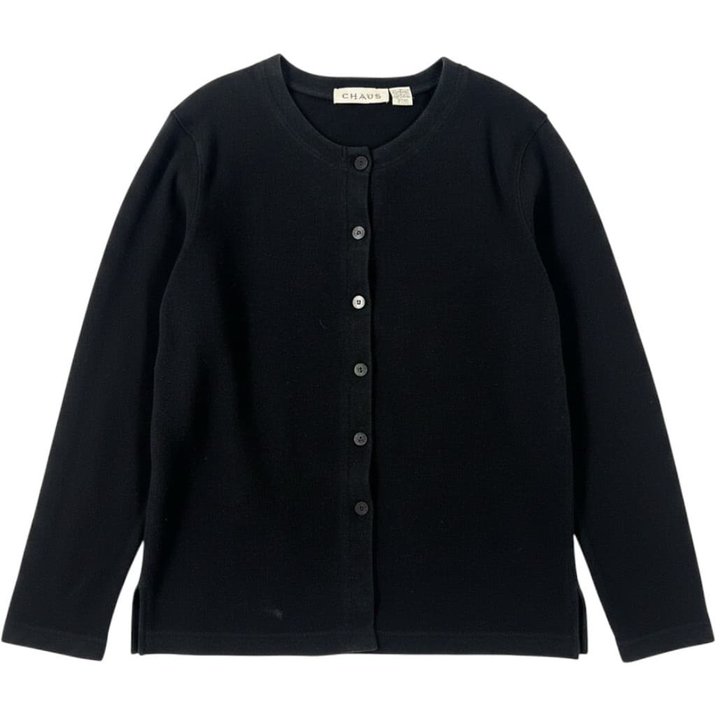 CHAUS SPORT Black Button Front Cardigan Sweater Women's Medium Ribbed Knit
