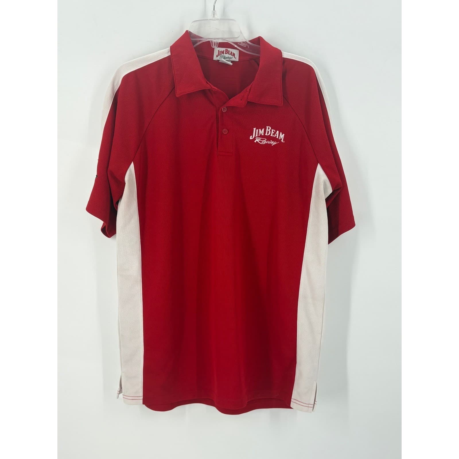 Jim Beam Racing Red White Short Sleeve Polo Shirt Mens XL Polyester Drink Smart