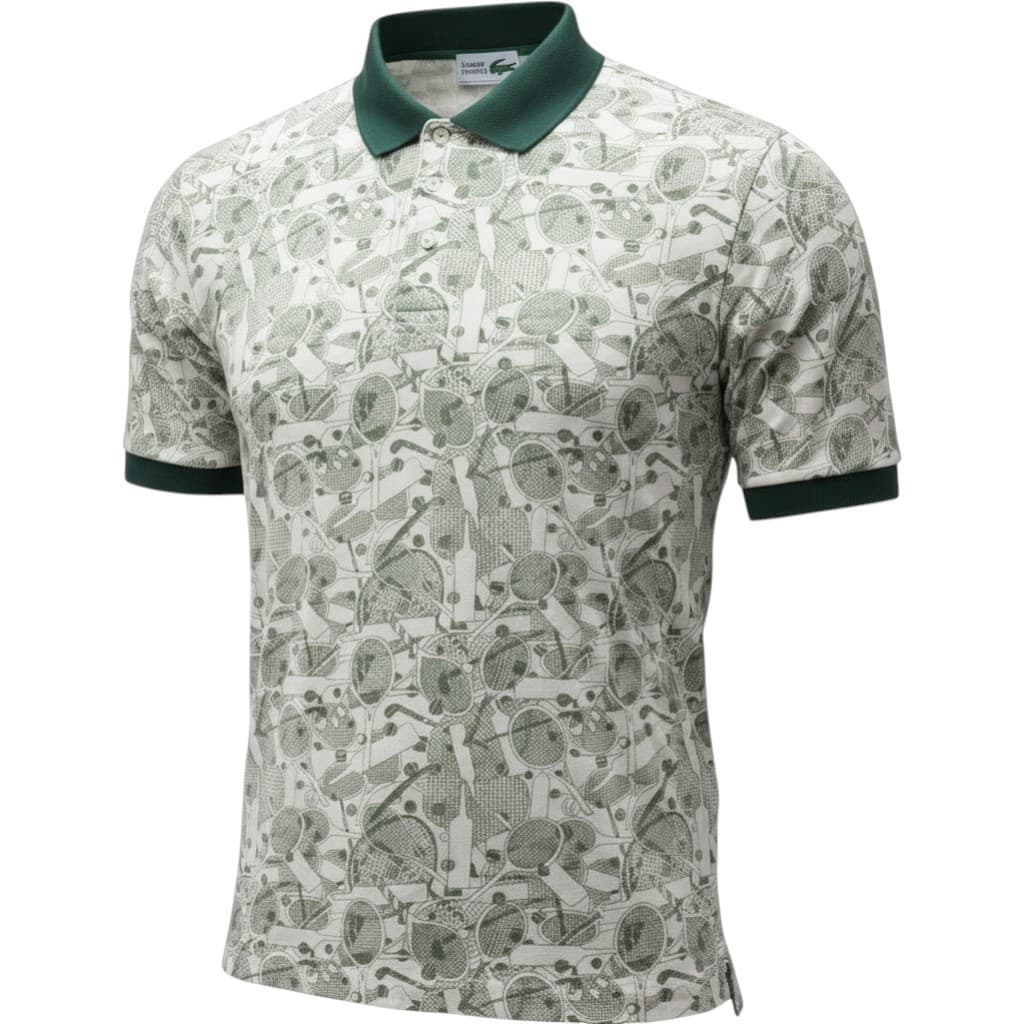 Chemise Lacoste Polo Mens S Polo Green Tennis Racquet Print Vintage Cotton